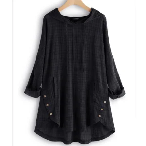 Chemise longue noire à capuche