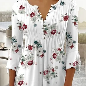Chemise blanche sans col fleur rouge