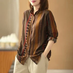 Chemise marron imprimée rayure
