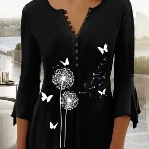 Chemise imprimée noire et papillons blanc