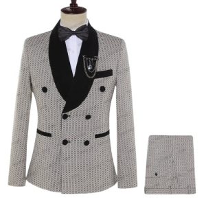 Costume Homme Double Boutonnage Velours Noir Slim Pois