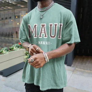 "MAUI" T-shirt Vert Délavé Oversize Imprimé streetwear - URB1™